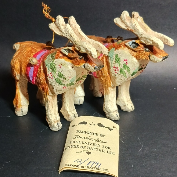 1989House of Hatten Denise Calla Enchanted Forest Santas ReindeersXmas Ornaments - Picture 7 of 8
